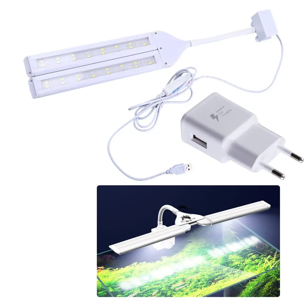 TONGMI LED Aquarium Clip-on Lighting Lamp 100V-240V Adjustable Fish for Tank Four-Row Lights