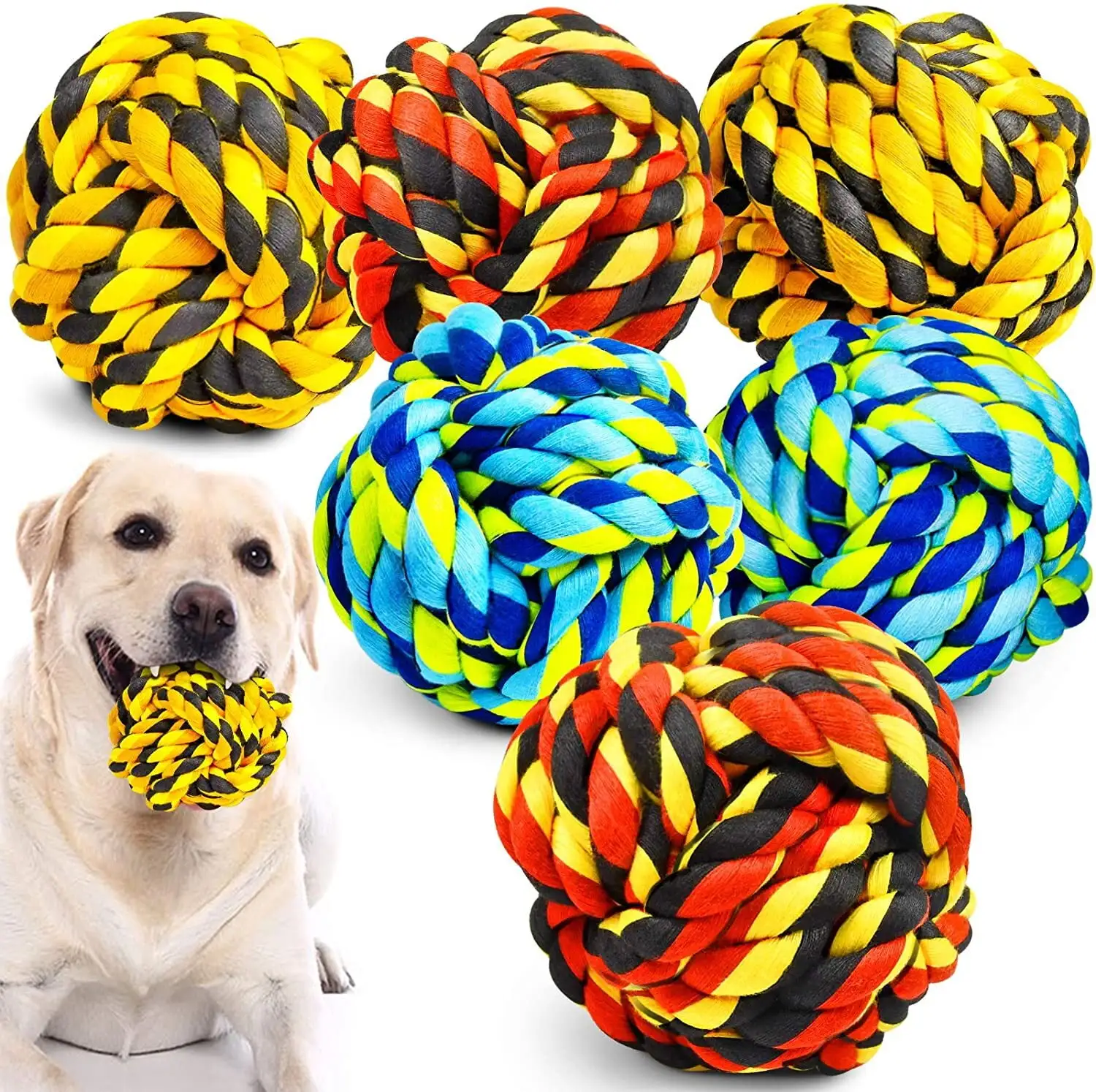 1 Pack Dog Teething Chew Toys for Aggressive Chewers. Indestructible Dog Balls for Large Dogs Puppy . Heavy Duty Dog Toys with Tough Twisted. Dental Cotton Dog Rope Toy for Medium Dogs Random Color