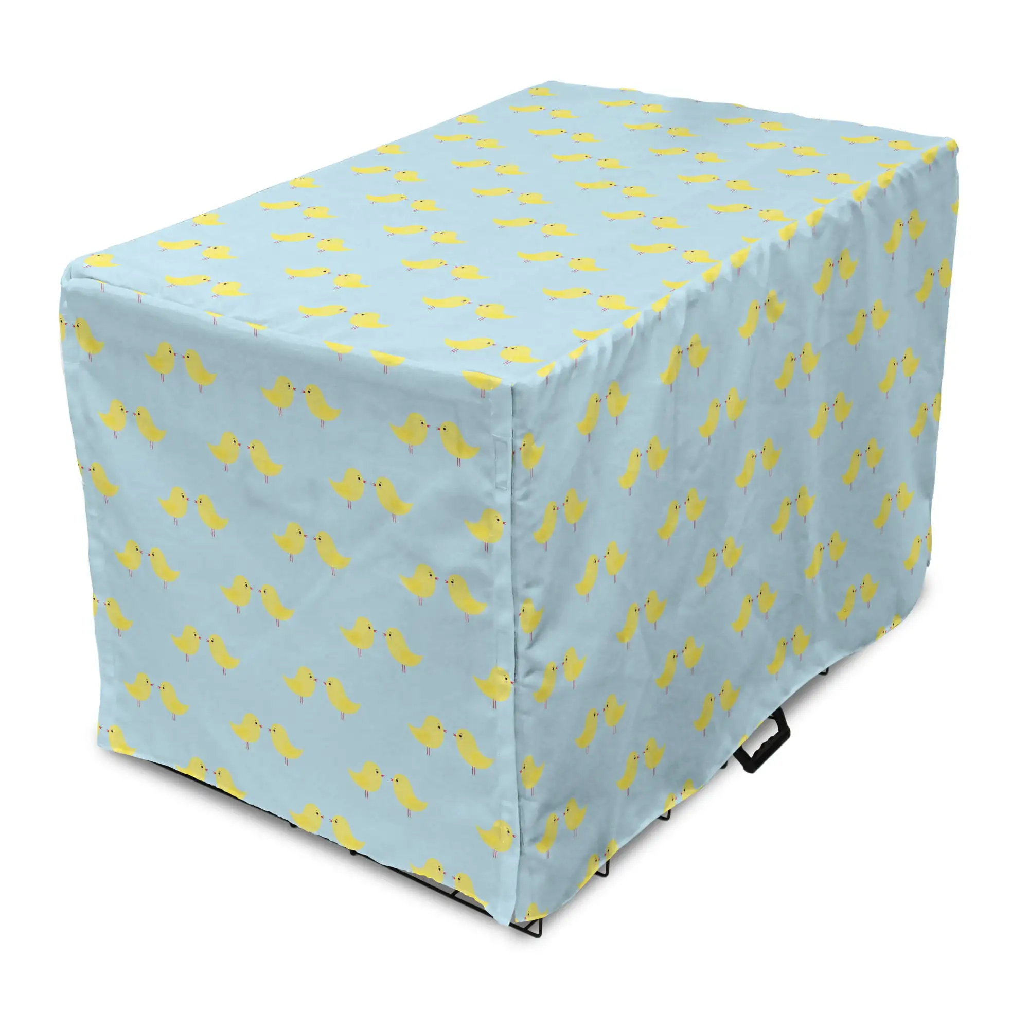 Yellow Bird Dog Crate Cover. Pattern of Cartoon Little Chickens. Easy to Use Pet Kennel Cover Small Dogs Puppies Kittens. 7 Sizes. Pale Blue Pastel Yellow. by Ambesonne