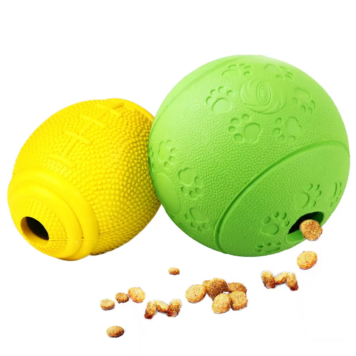 2Pack Treat Ball Rubber Ped Dog Puppy Cay Toy Training Detnal Teething Chew Balls for Small Medium Dogs Dispenser IQ Ball Green & Yellow