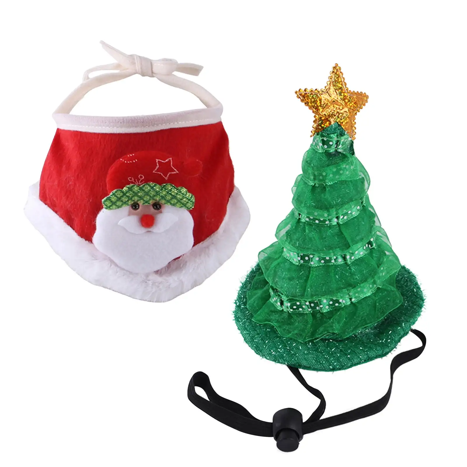 EQWLJWE 2 Pieces Pet Dog Christmas Tree Hat Xmas cat Outfit Headgear Costume Small Dog Santa Adjustable Collars Bib Christmas Dog Green Hat Clothing Party Accessory Set