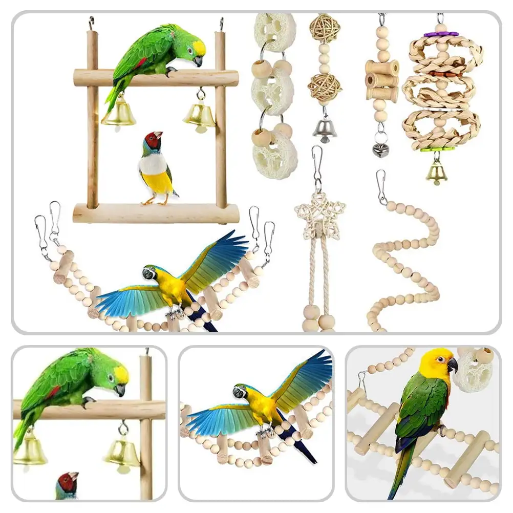 Frcolor 1 Set of Bird Cage Swing Parakeets Chewing Toy Bird Wood Toy Funny Bird Toy Bird Train Ladder