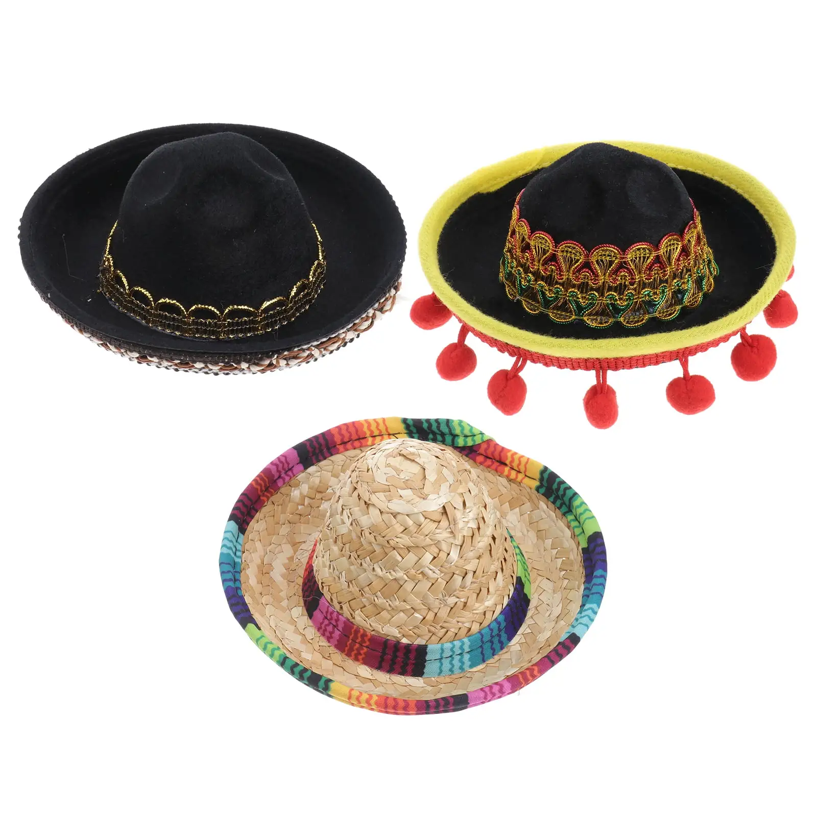 Hemoton Hat Pet Sombrero Party Mexican Dog Halloween Straw Mini Hats Costume Fiesta Decorations Sombreros Ball Headbands Red