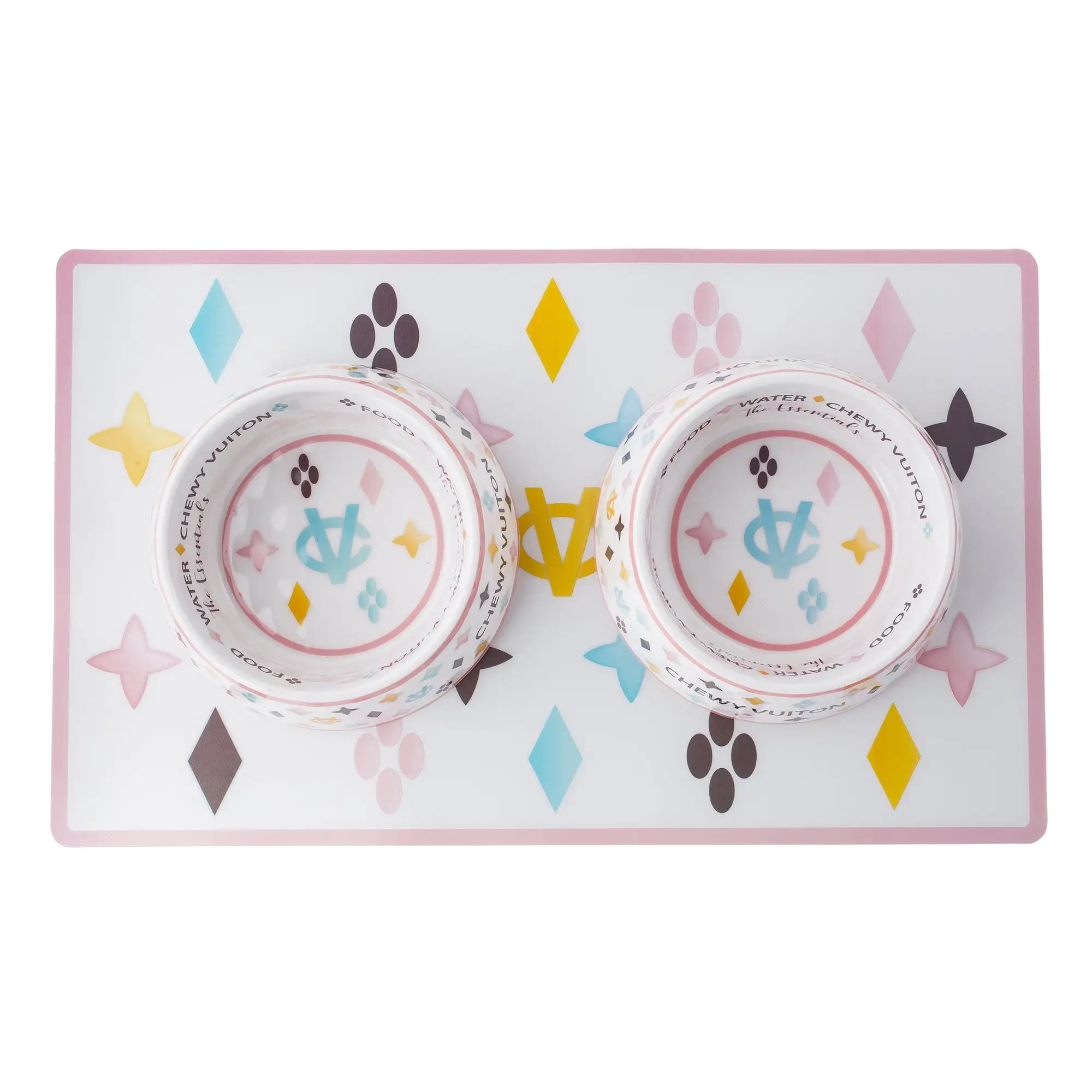 Haute Diggity Dog Bowls and Placemats Collection | Dishwasher Safe. Food Grade. Non-Skid. BPA-Free Malamine Bowls and Water-Resistant. Durable EVA Feeding Placemats with Fun. Brand Parody Designs