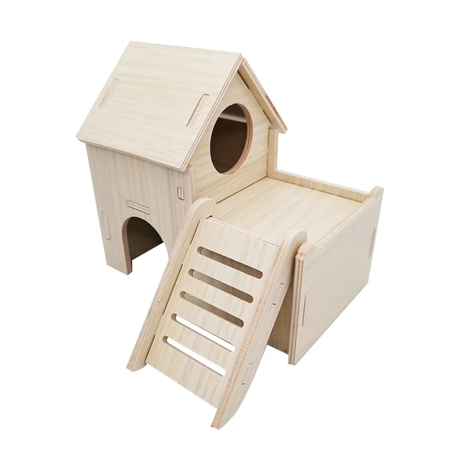 Wooden Hamster House. Playground Exercise Toy. Activity Platform Small Animal Habitat Decor. Hideout Cage Nesting Villa for Rat Hedgehog 15.5cmx15cmx14cm