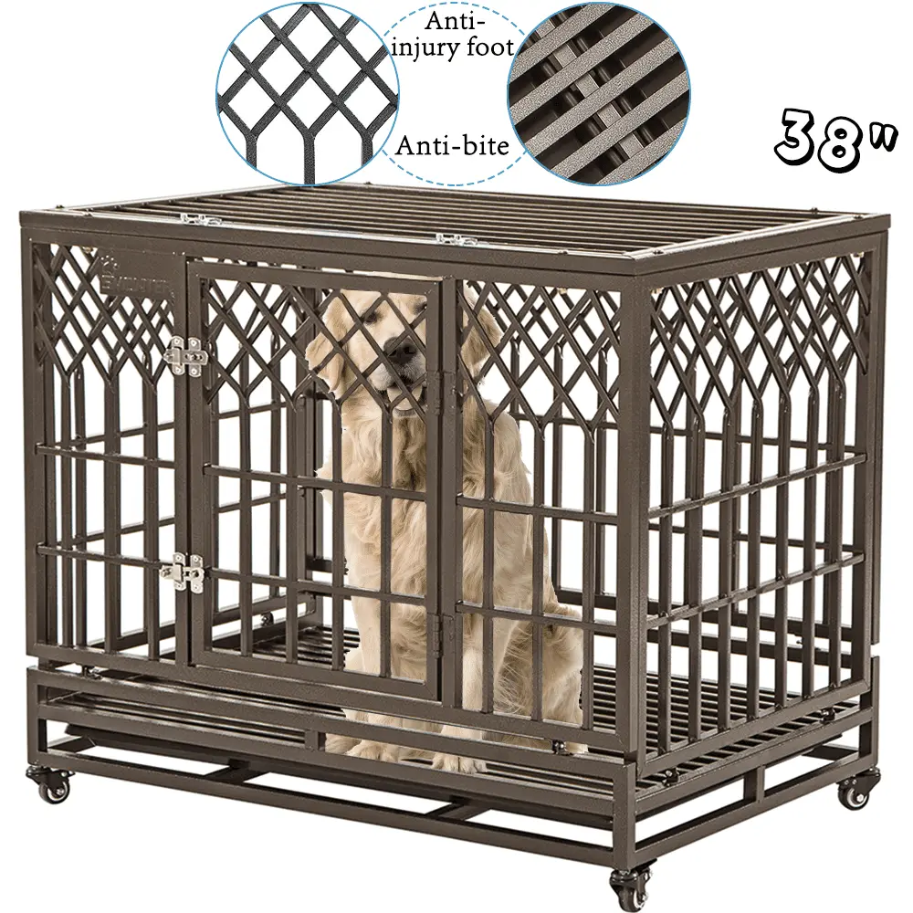 SMONTER Heavy Duty Dog Crate. Y Shape. Metal Kennel for Large Dogs