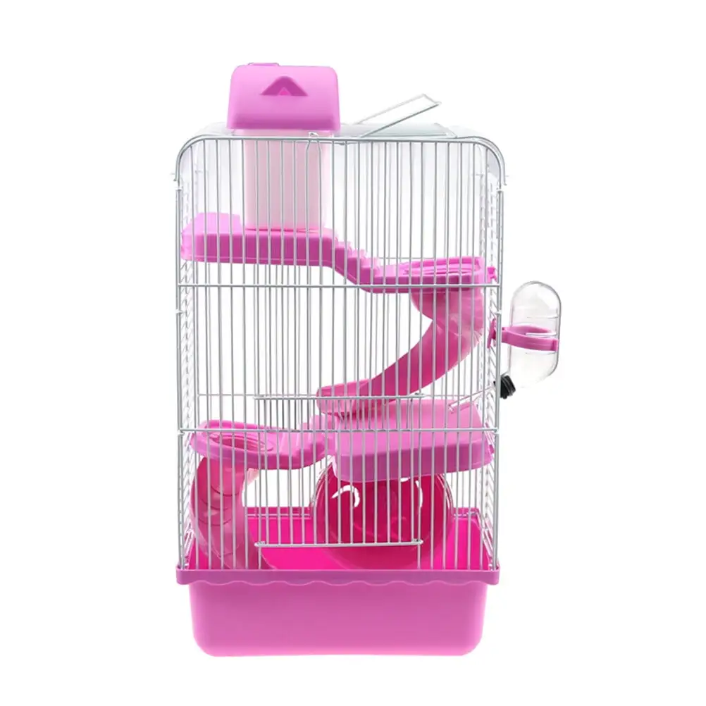 Luxury Three Layer Hamster Cage Pet House Portable Small Pets House Chinchilla Hamster House (Pink)