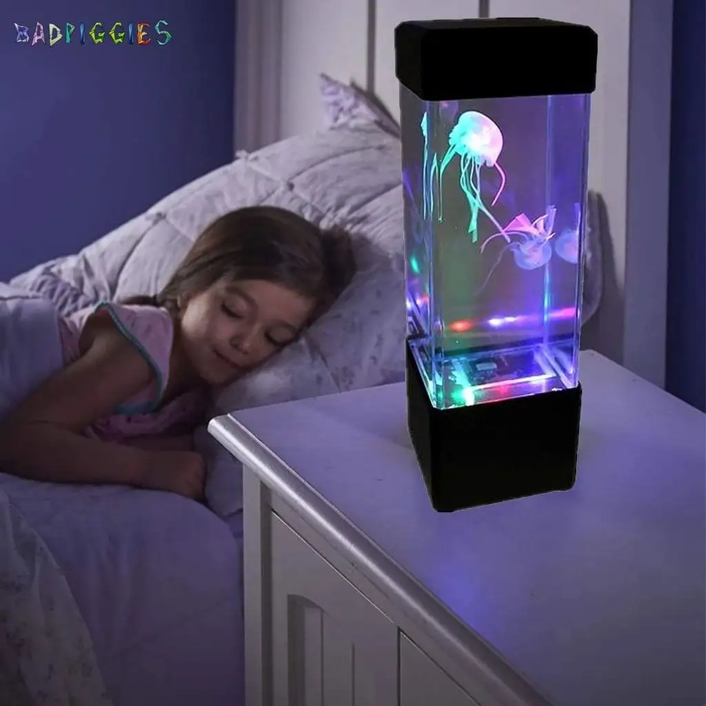 BadPiggies Led Jellyfish Tank Night Light Electric Variable Color Table Aquarium Lamp for Kids Gift