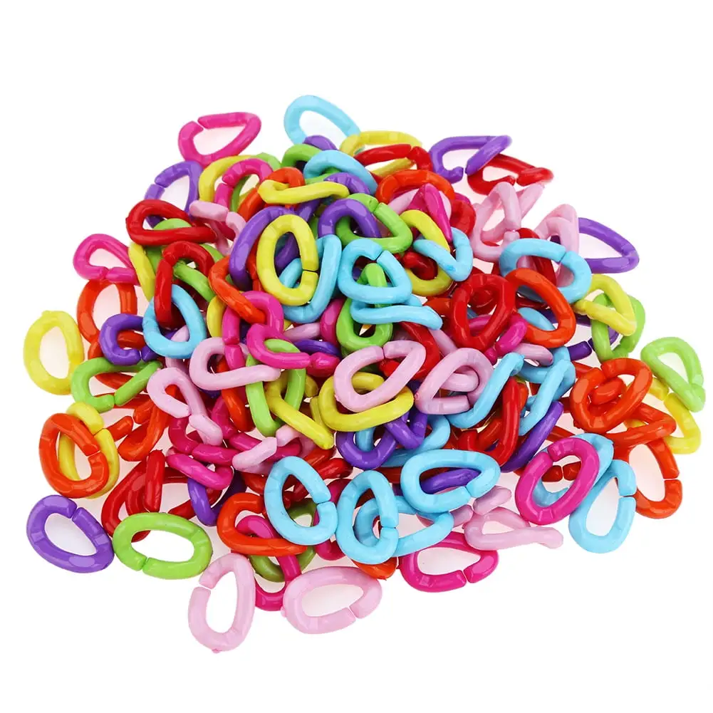 QBLEEV 100pcs Plastic Chain Links Birds. Mix Color Rainbow DIY C-Clips Chains Hooks Swing Climbing Cage Toys for Sugar Glider Rat Parrot Bird