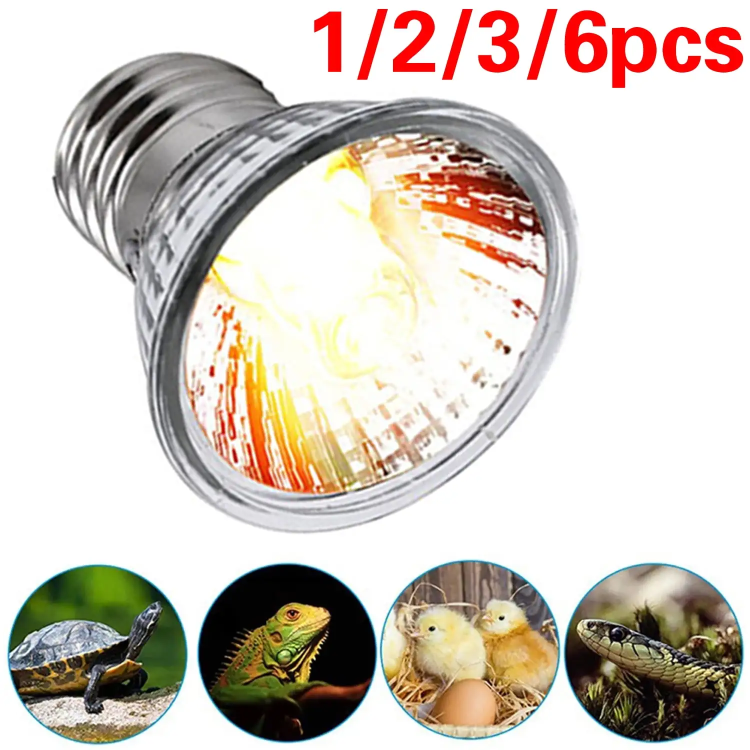 1/2/3/6pcs 25W/50W/75W Reptile Heat Light Bulbs. Tortoise Light Bulbs. Full Spectrum Sunlight Bulb. E27 Tortoise Heat Bulb for Lizard Reptiles Amphibian Lizard Tanks Aquarium