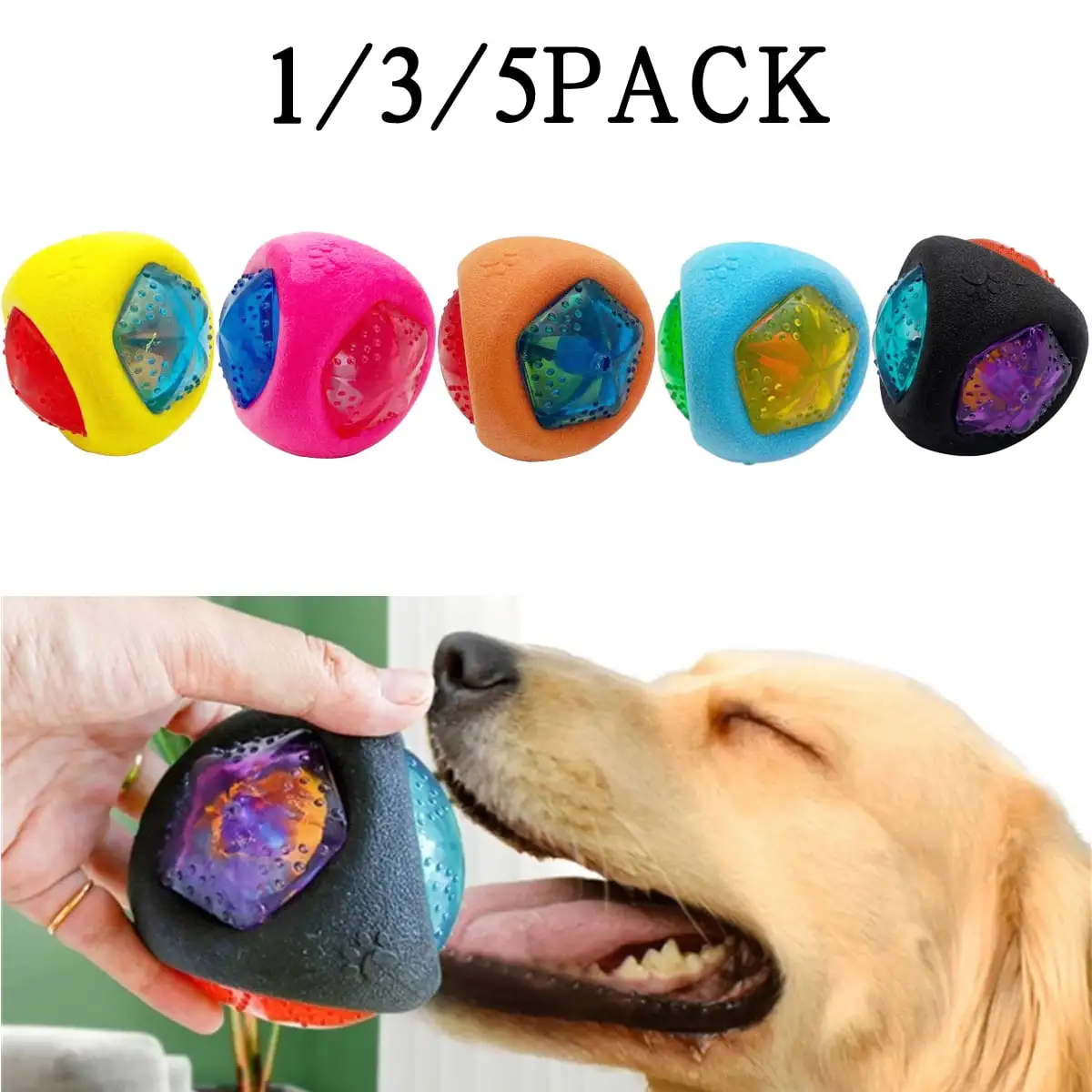 1/3/5 Packs Chew Ball Safe Rubber Bungee Ball Toy With Glowing Sound For Pets Dogs Puppy Pet Toys