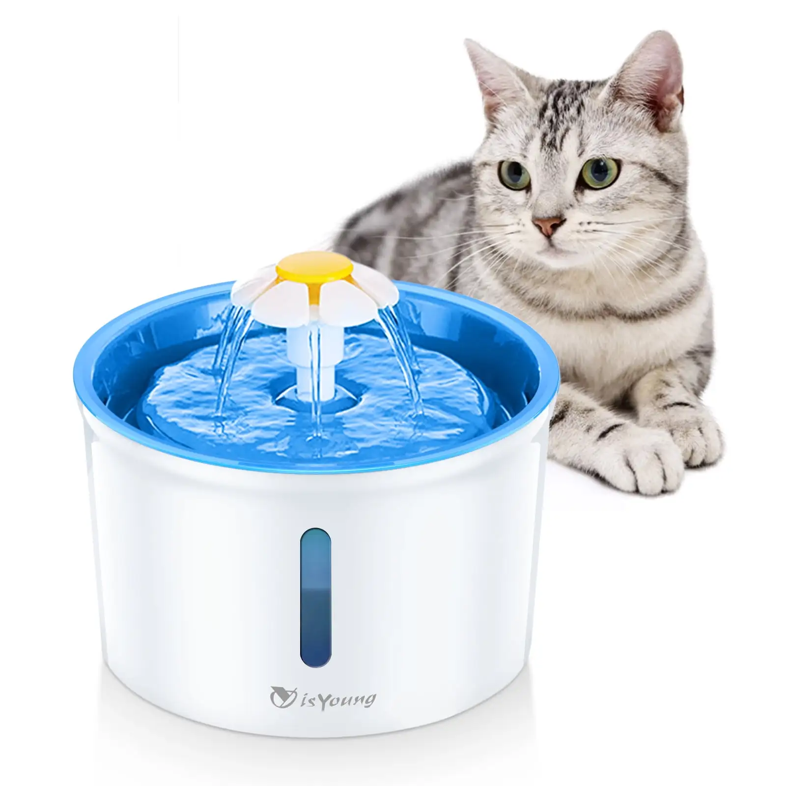 1.6L Cat Water Fountain Pump Pet Dog Electric Automatic Drinking Bowl &Filters. Blue