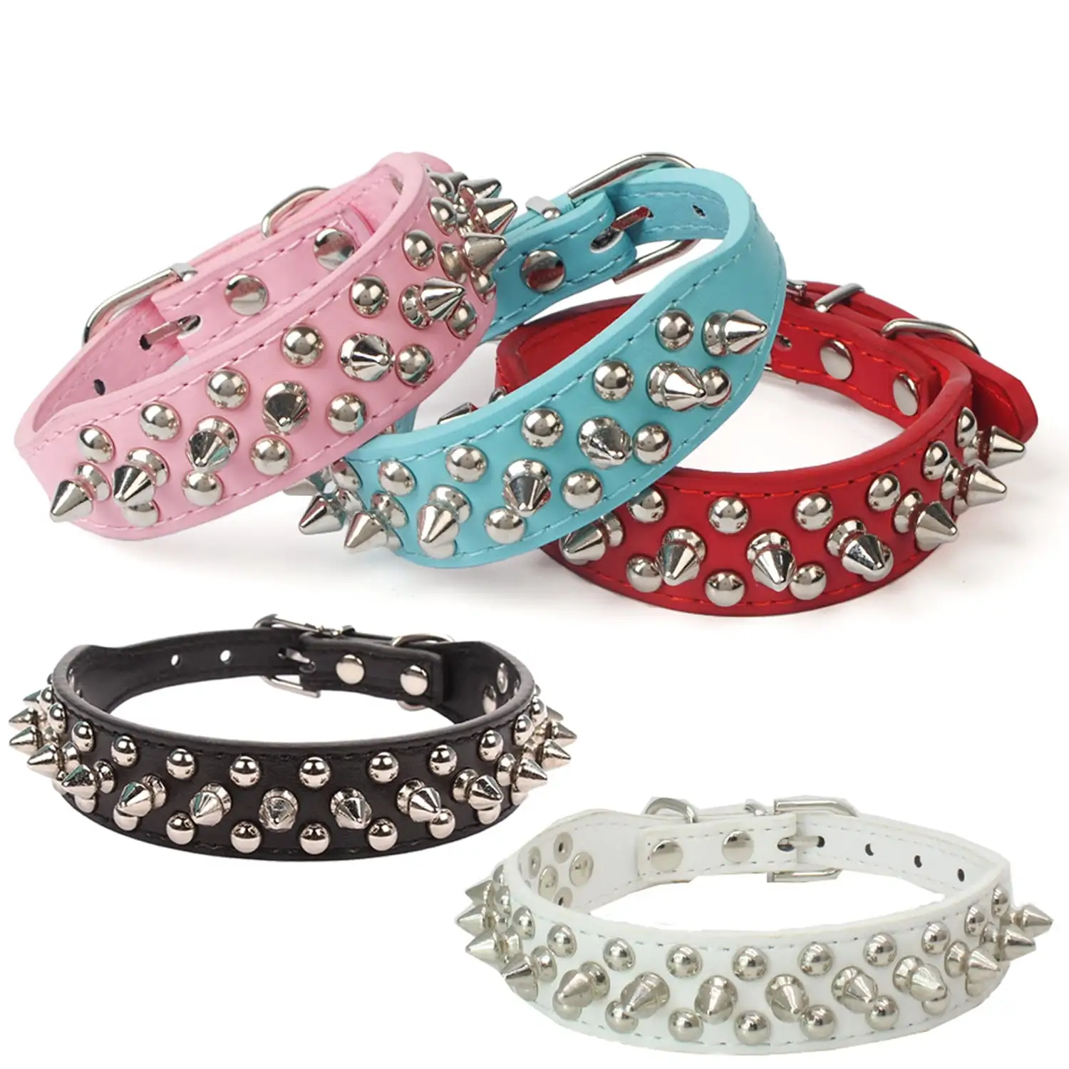 1 Pcs Soft Faux Leather Spiked Dog Collar with Rivets and Studs Puppy Collars Adjustable for Small Medium Large Dogs (XS/S/M/L)