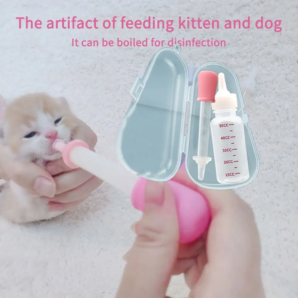 1 Set Newborn Cat Drinking Bottle Puppy Kitten Medicine Feeder/Feeding Bottle Set Bady Pet Nursing Milk Feeder with Cleaning Brush