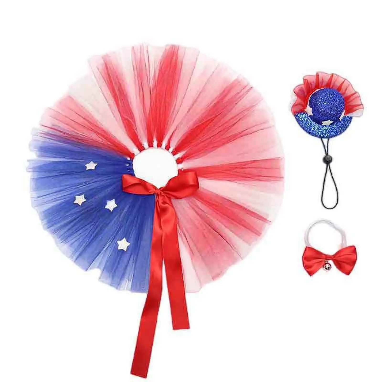 1 set of Fourth of July Pet Cat Dog Costume Pet Patriotic Hat Pet Tutu Skirt Bow Tie