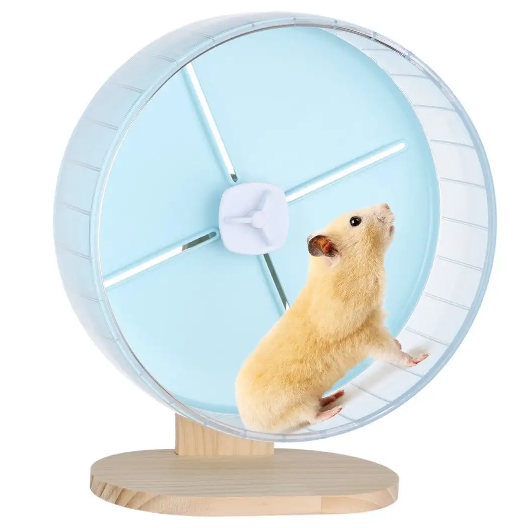 10.2 Hamster Wheel with Stand. Silent Hamster Running Wheel. Chinchilla Exercise Wheel with Wooden Base. Adjustable Quiet Spinner for Guinea Pig Sugar Glider Gerbil