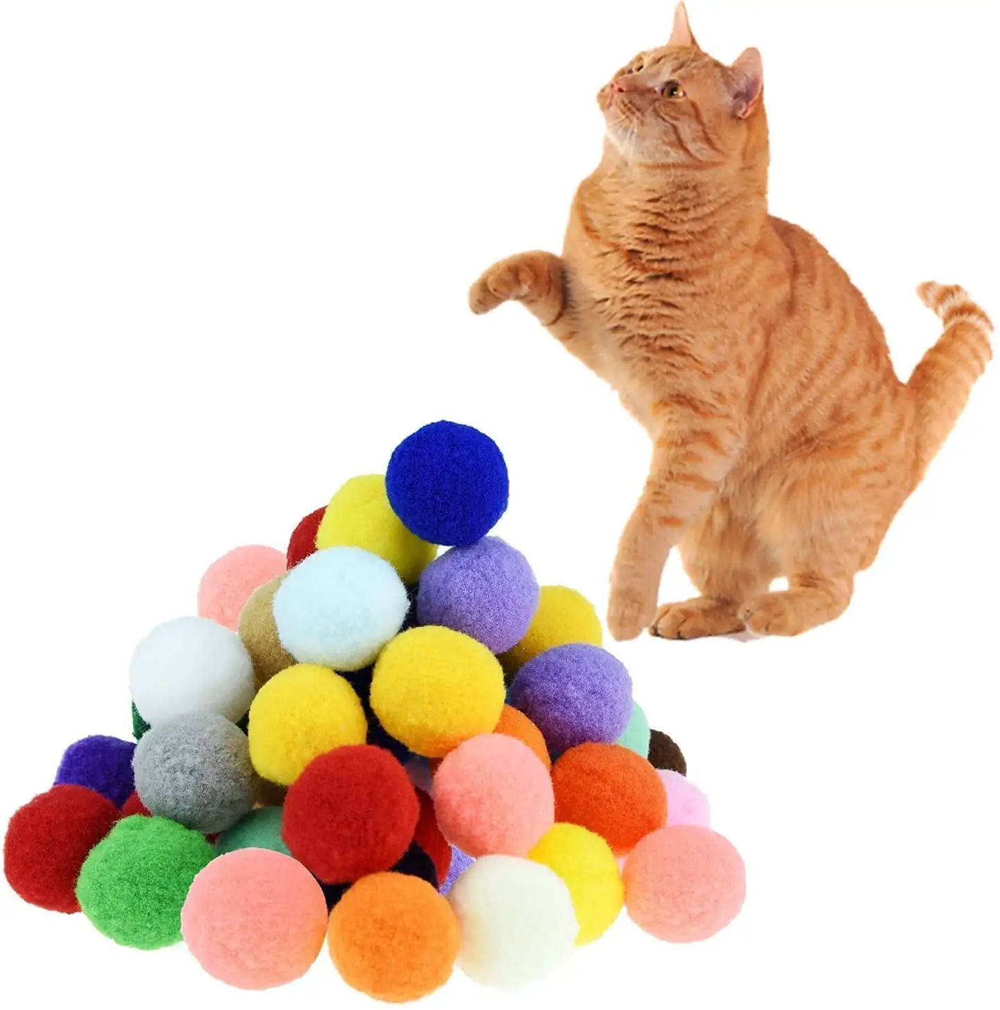 10/20/30Pcs Cat Toy Balls Soft Kitten Pompon Toys Indoor Cats Interactive Playing Quiet Ball Cats Favorite Toy Assorted 10 Colors