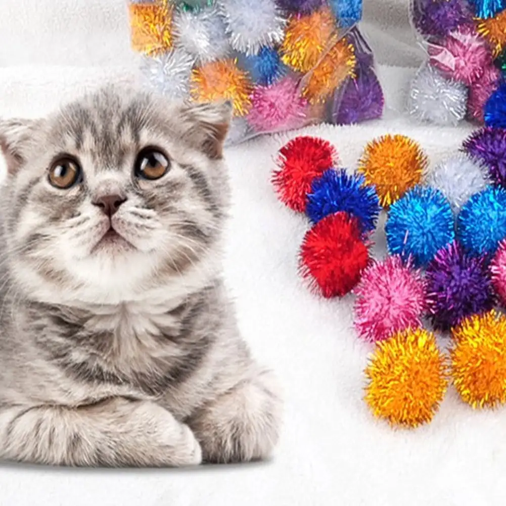 10 Pcs Assorted Color Flash Ball Cat's Favorite Toy Ball Tinsel Pom Poms Flash