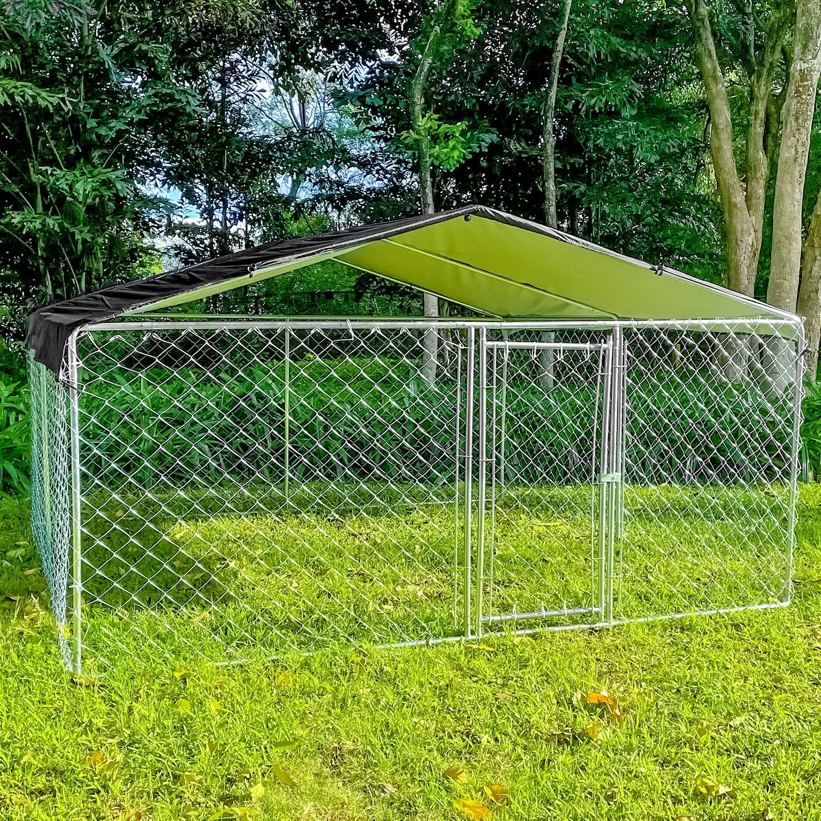 10 x 10FT Large Outdoor Dog Run Kennel. Heavy Duty Dog Pets Cage Galvanized Steel Dog Fence Dog Enclosure Playpen with Waterproof Cover