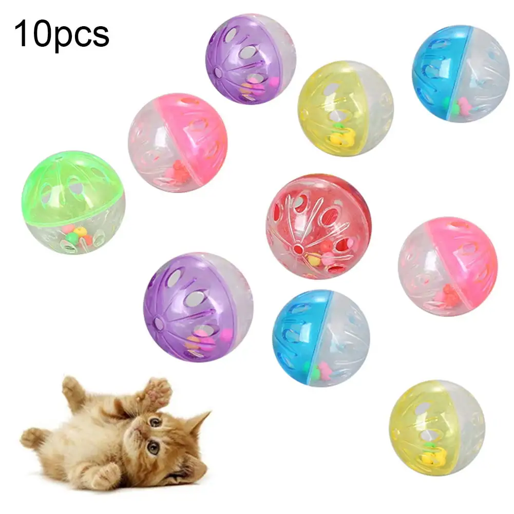 10Pcs Cat Ball Toy. Funny Plastic Durable Hollow Bell Ball Pet Pounce Chase Rattle Jingle Balls Toy for Kitten Puppy(Random Color)