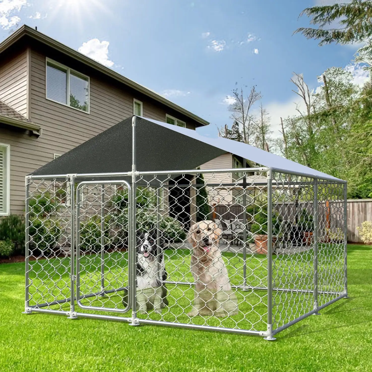 10x10ft Outdoor Dog Kennel Heavy Duty Outdoor Fence Dog Run. Anti-Rust Dog Cage(120x120x84)