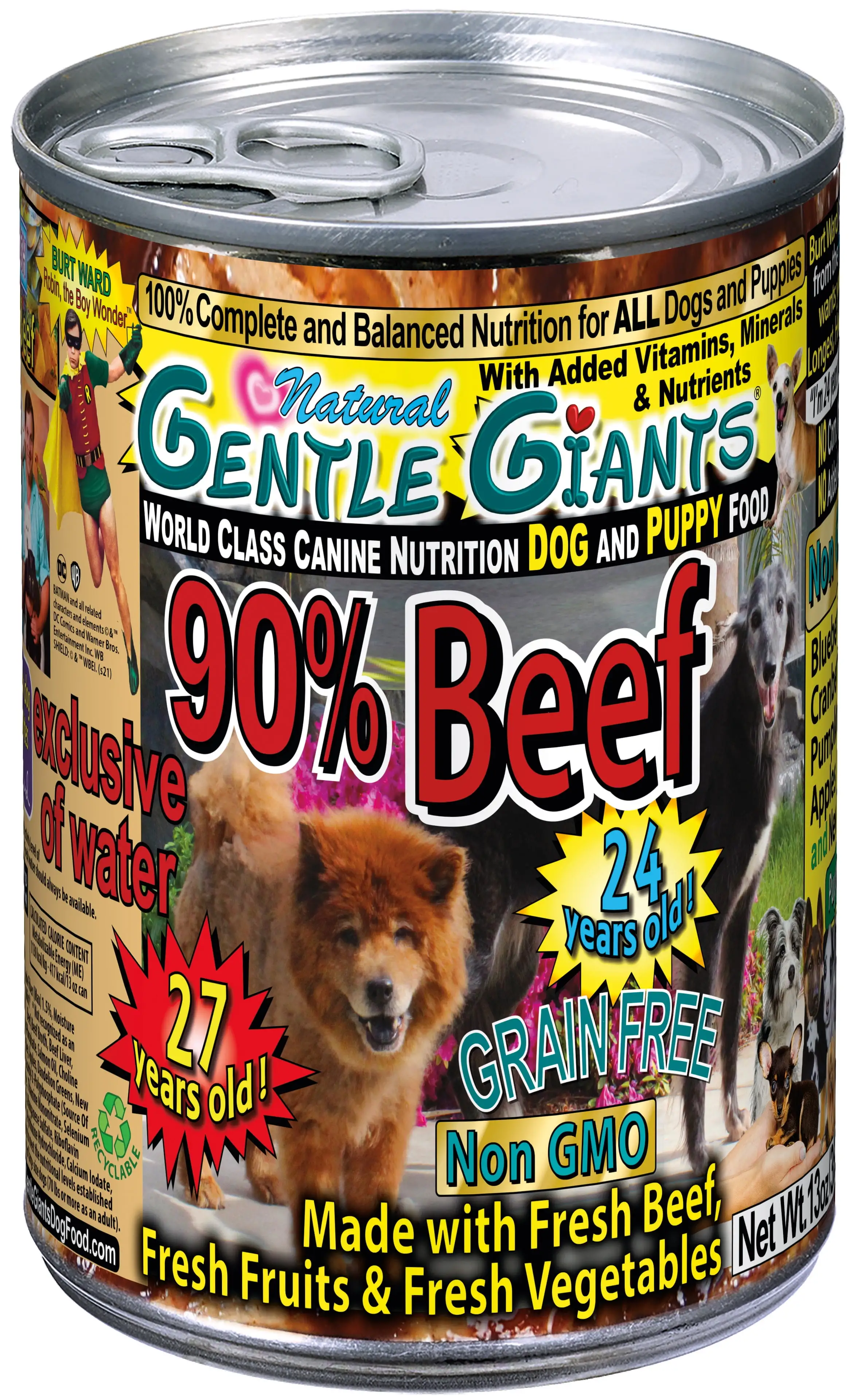 (12 Pack) Gentle Giants Canine Nutrition 90% Beef Grain-Free Wet Dog Food. 13 oz