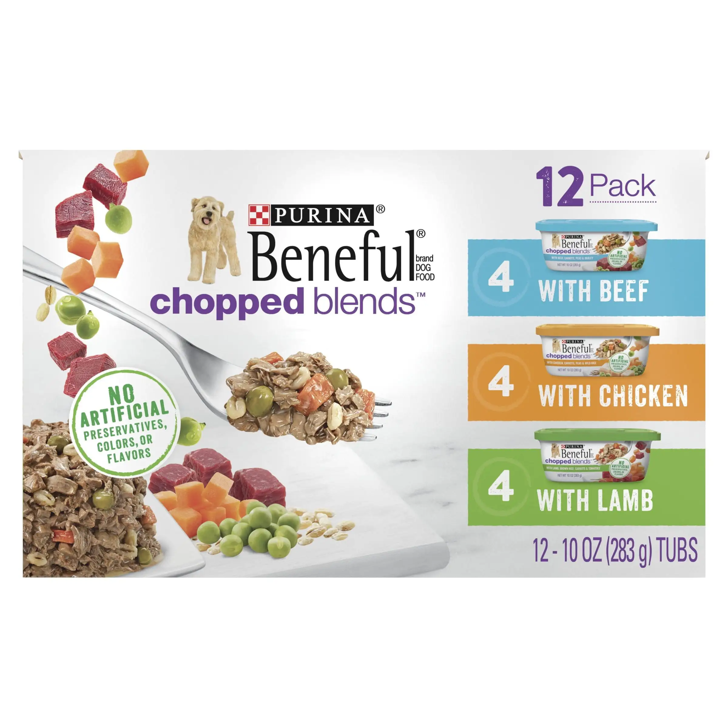 (12 Pack) Purina Beneful High Protein. Gravy Wet Dog Food Variety Pack. Chopped Blends. 10 oz. Tubs