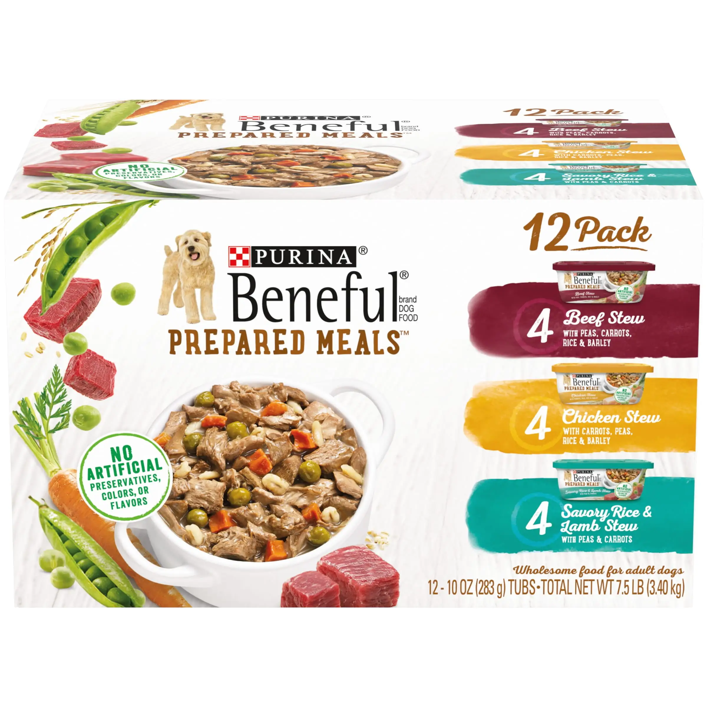 (12 Pack) Purina Beneful High Protein. Wet Dog Food With Gravy Variety Pack. Prepared Meals Stew. 10 oz. Tubs