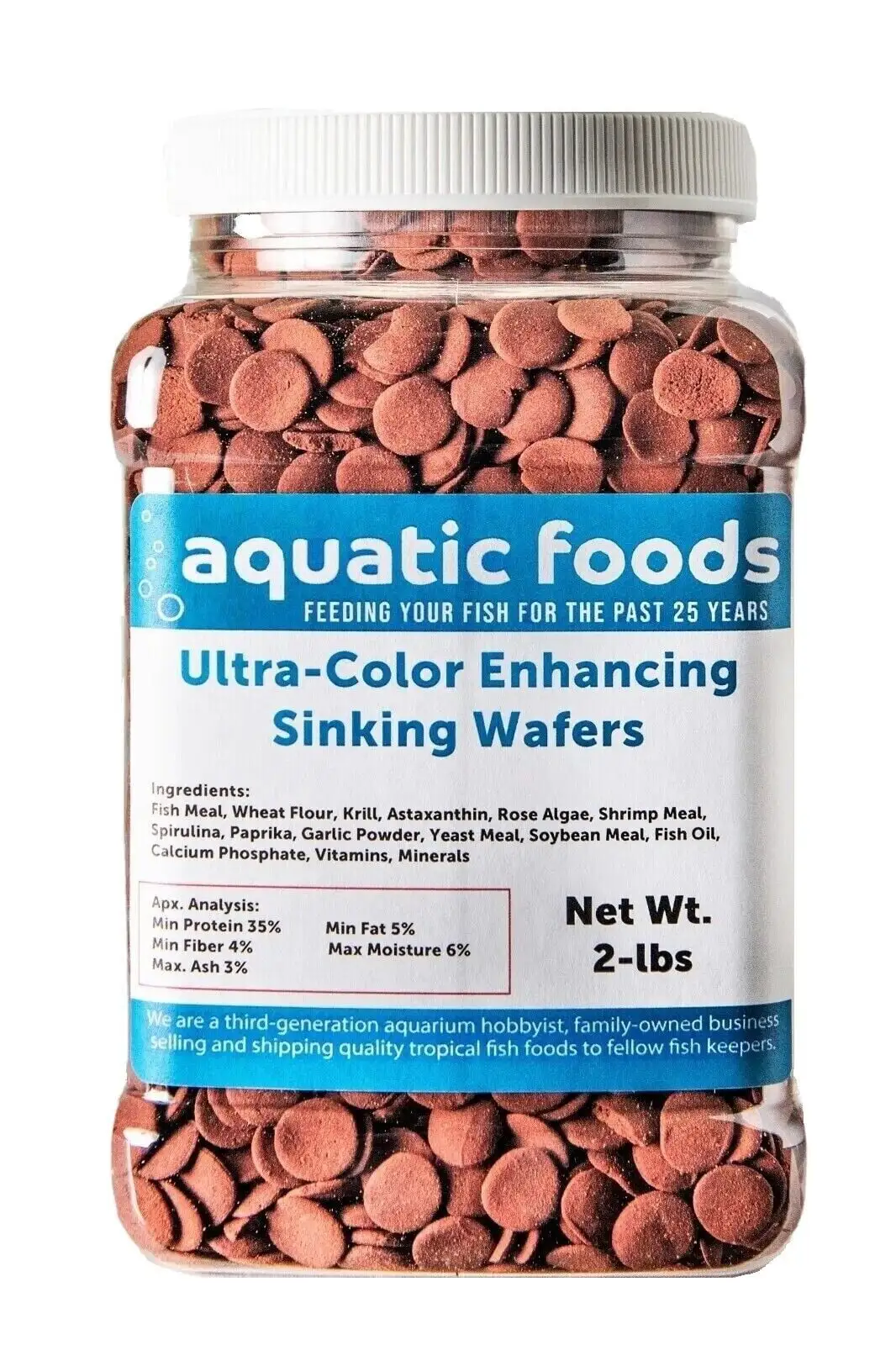 Ultra-Color Enhancing 1/2 Small Sinking Wafers for Bottom Fish. Shrimp. Snails. Crabs. Crayfish. All Tropical Fish...2-lb Med Jar