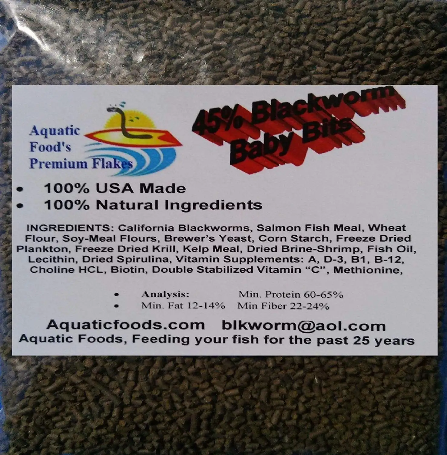 Aquatic Foods 45% California Blackworm Sinking Baby Bits. Perfect for small Discus. Cichlids. All Tropical Fish - 1/2-lb