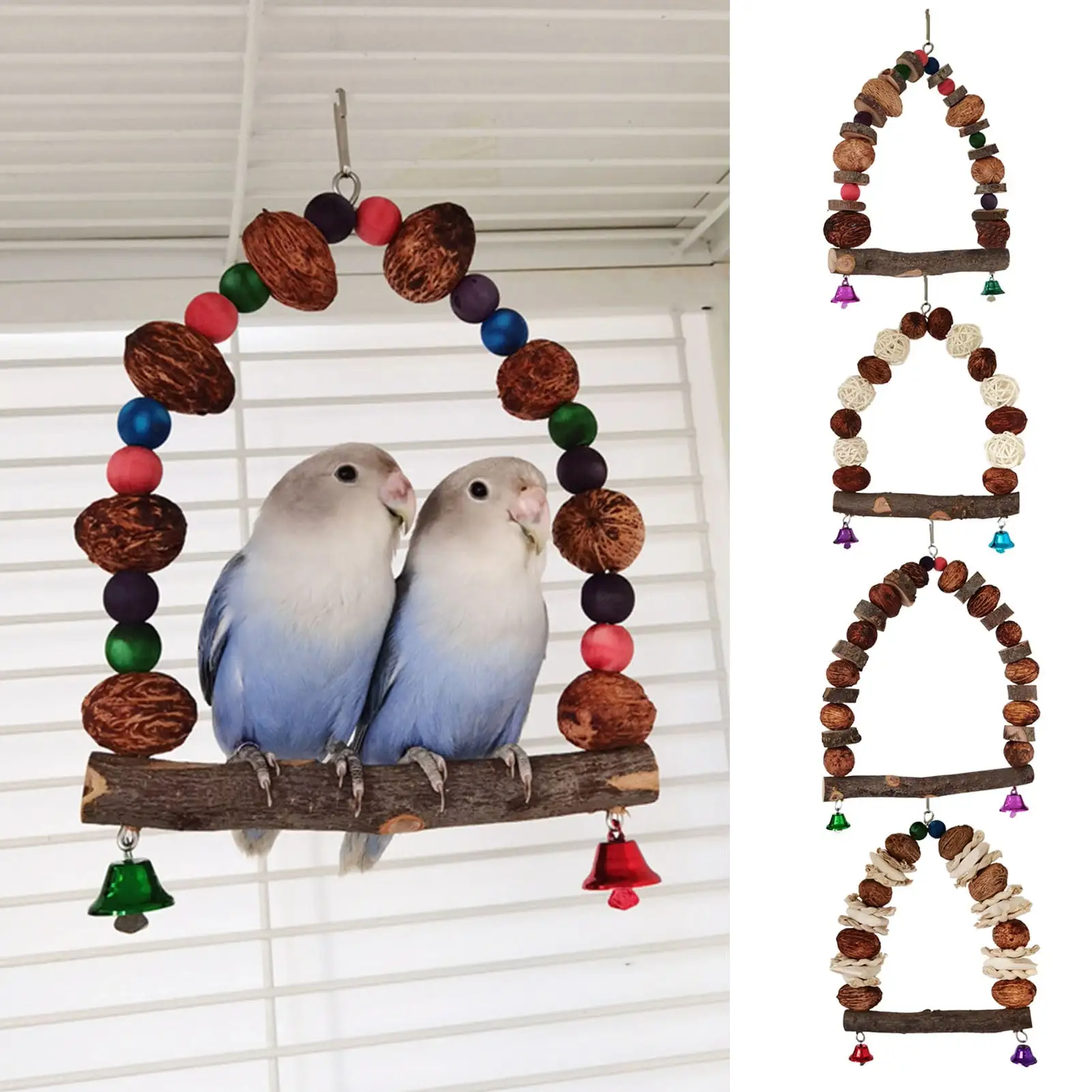 Wharick Bird Swing Parakeet Swing Bird Swings Toys for Parakeets Bird Cage Accessories with Bell