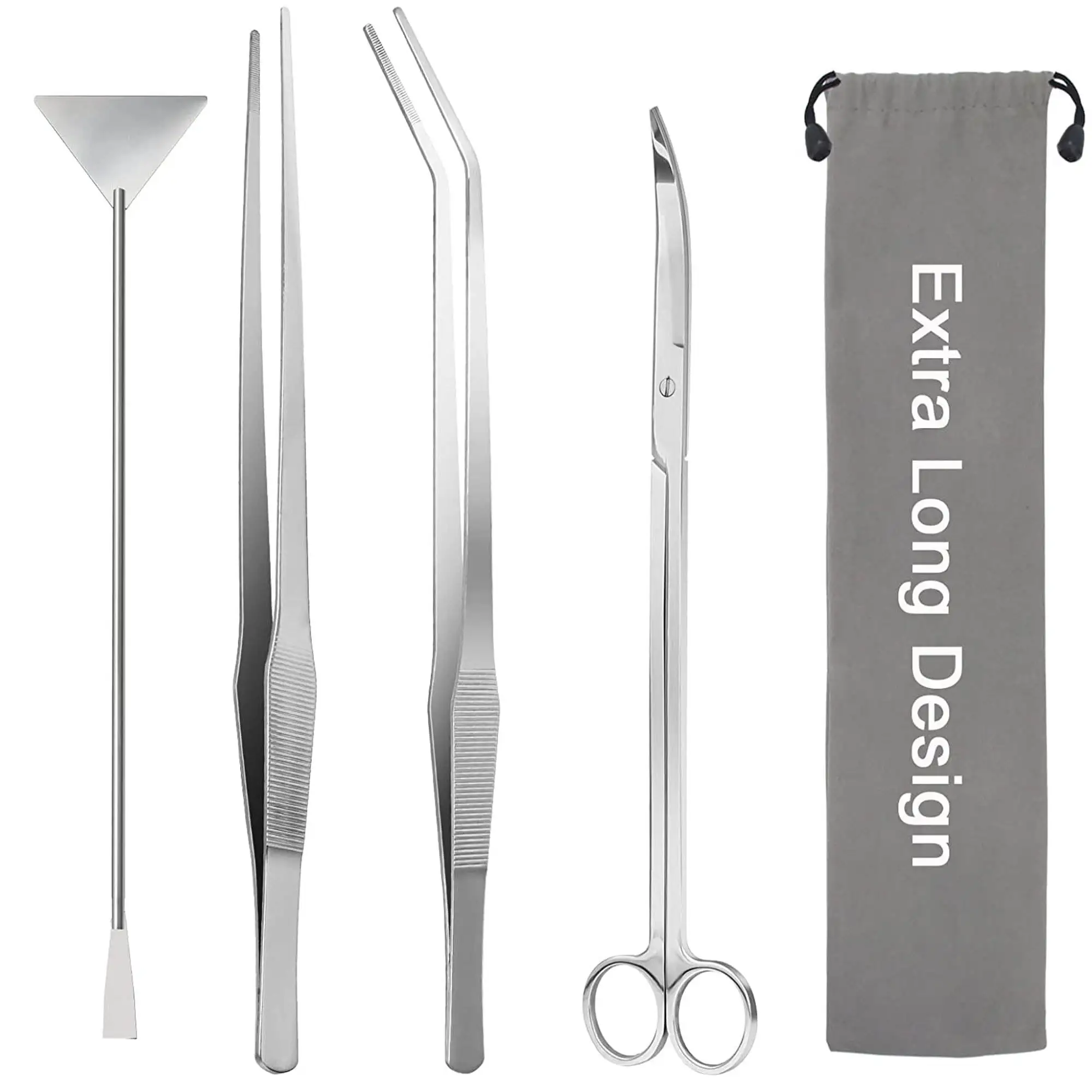 15 Aquarium Aquascape Tools Kit. 4 in 1 Anti-Rust Aquatic Plant Aquascaping Tool with Silver Tweezers Scissors Spatula for Aquarium Tank Clean Fish Tank Aquascape Tool Set