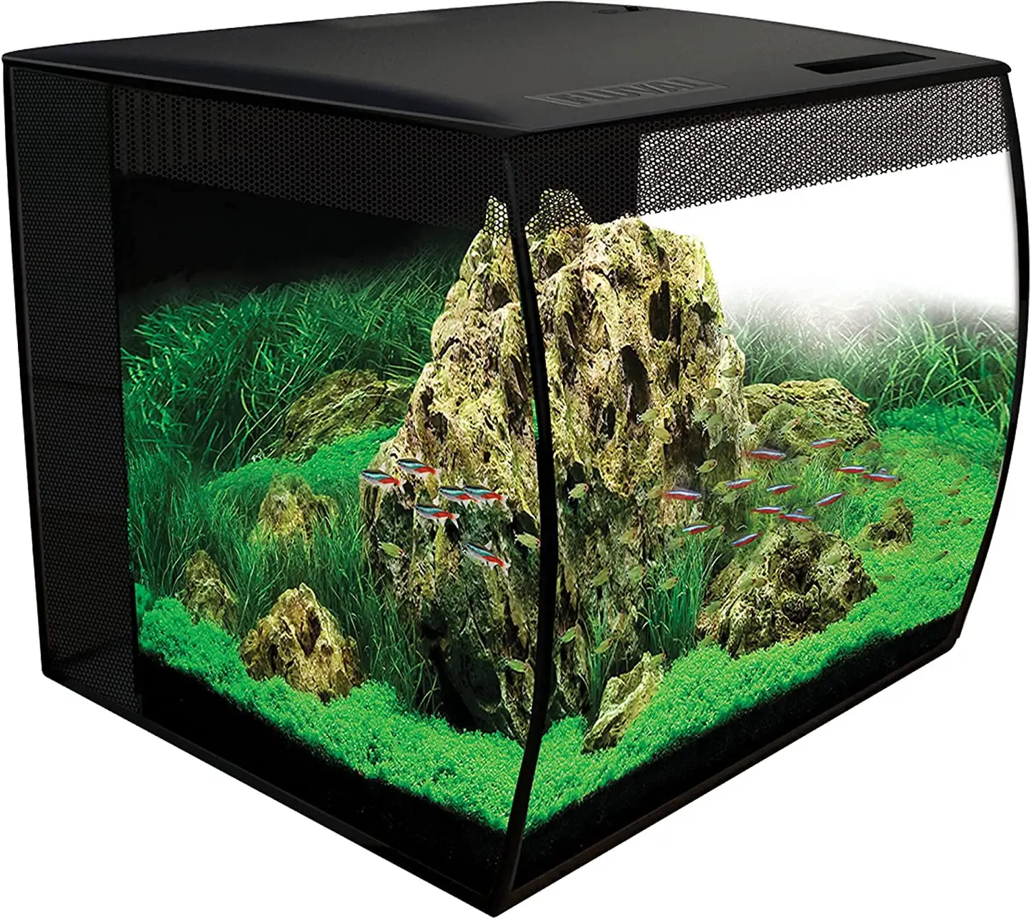 15 Aquarium Kit - Fish For Fish & Plants - Comes With LED Lights. Filtration System & More - 16 X 15 X 15 - 57 L. 15 Gal. - Black