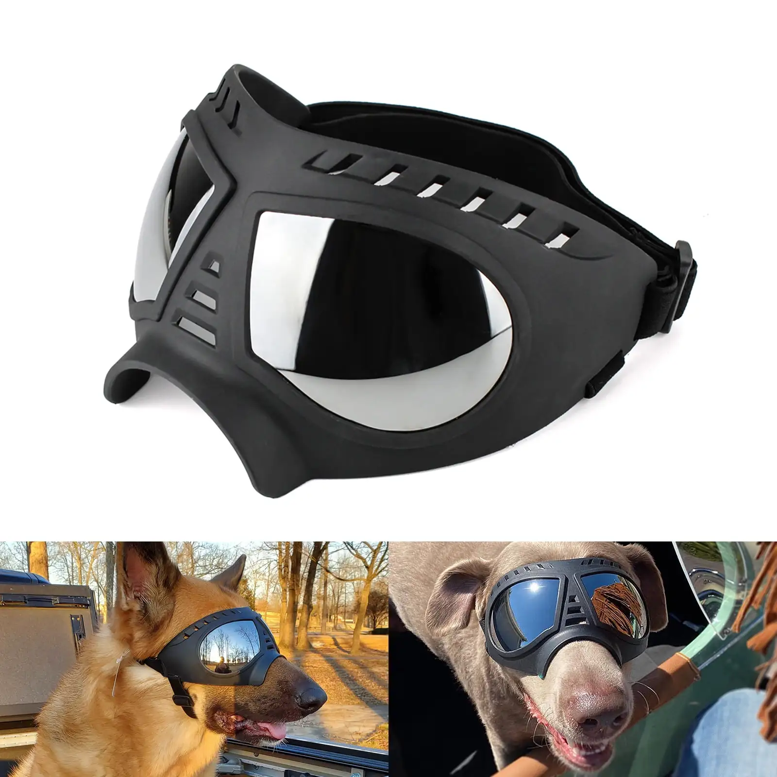 NAMSAN Dog Goggles Large Small-Medium Dog UV Sunglasses Windproof Snowproof Soft Frame Glasses for Long Snout Dogs Eyes Protection