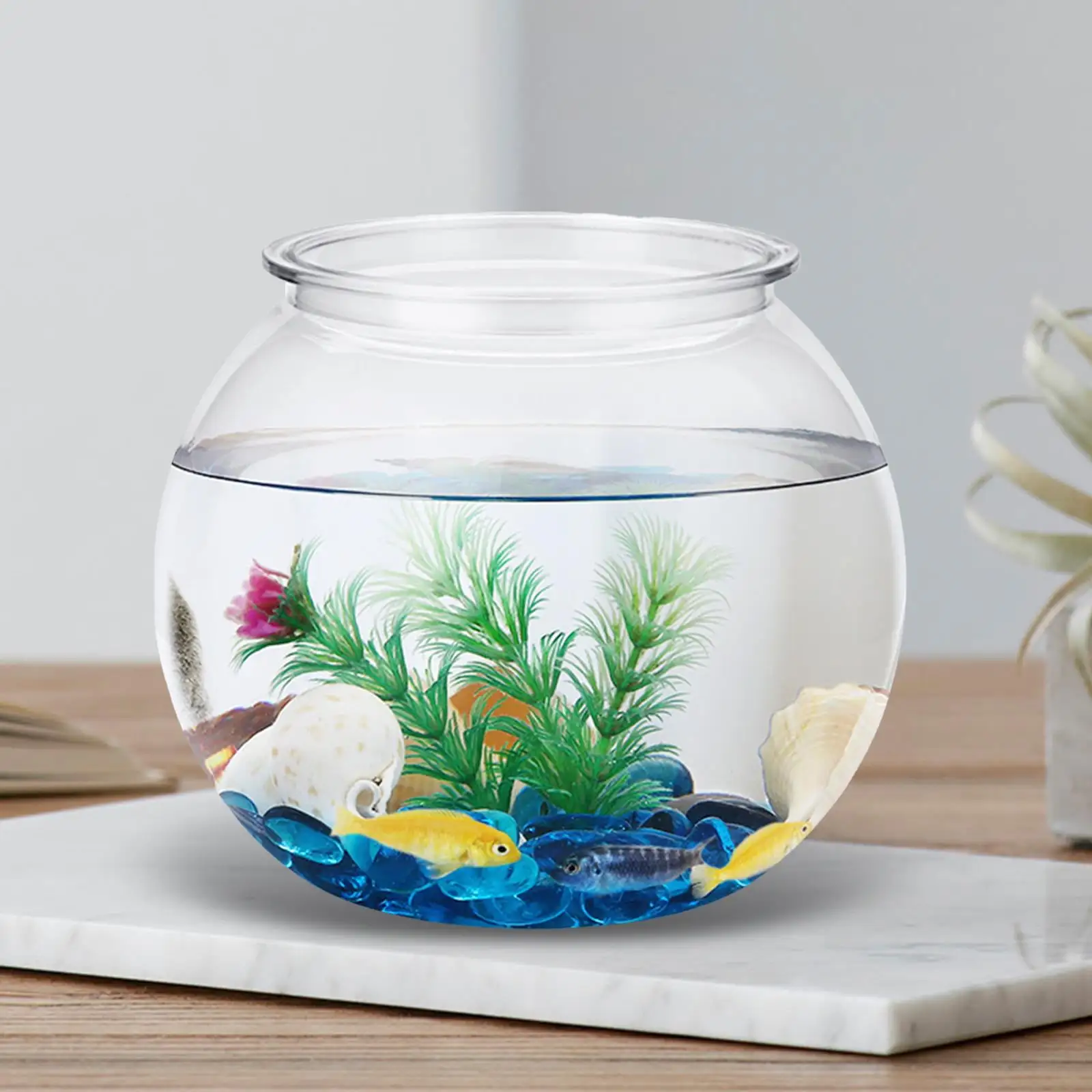 Transparent Small Fish Tank. Fish Bowl Vase Table Round Small Household DIY Fishes Tank Clear for Desktop Living Room Office table M