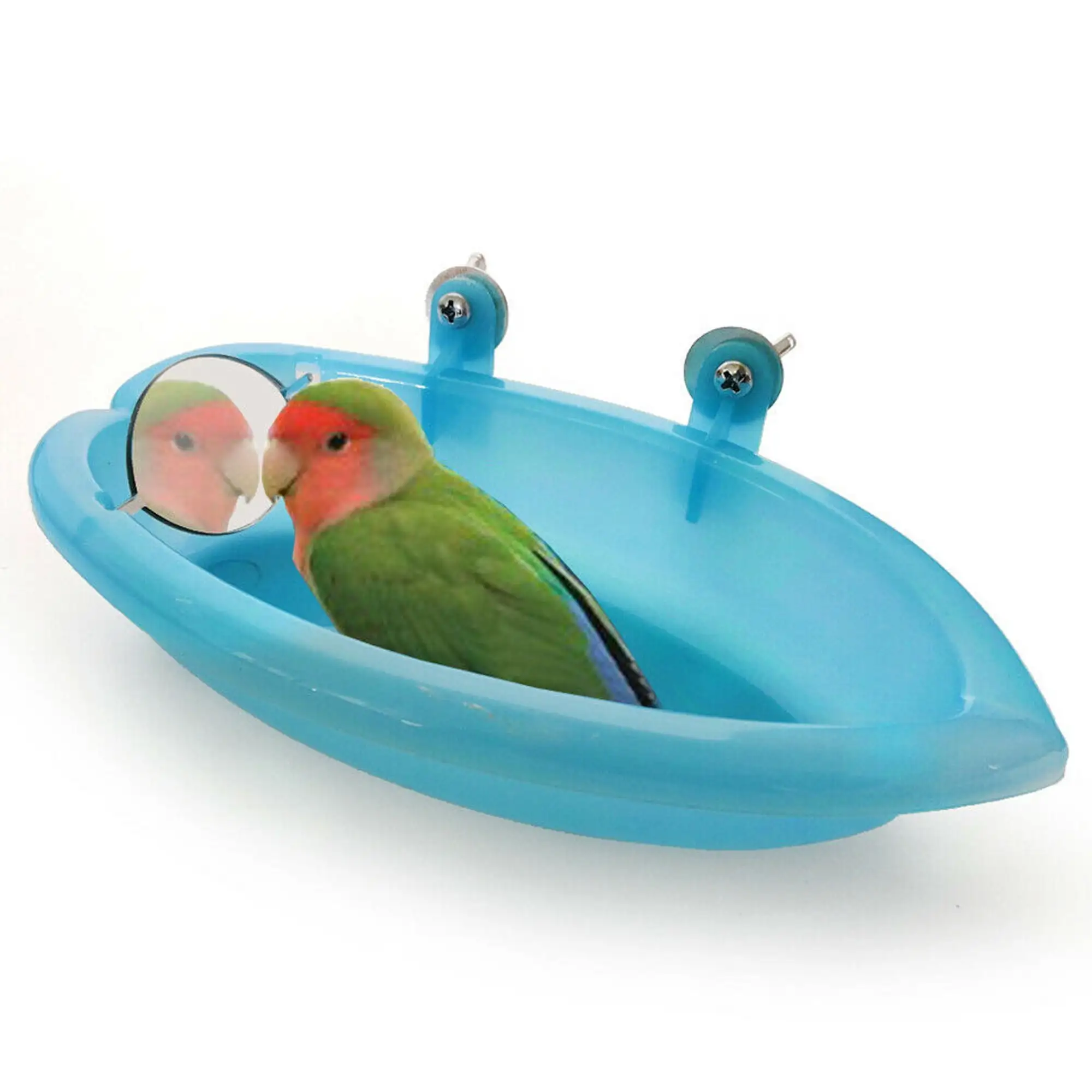 goowrom Bird Bath with Mirror Toy Parrot Bird Bath Bowl Hanging Shower Bathing Tub Bird Cage Accessory