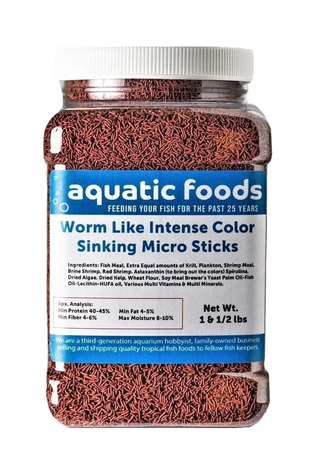 Worm Like Intense Color Enhancing Sinking Micro Sticks for Discus. Cichlids. Koi and Pond Fish. All Tropical Fisha?|1-lb & 8oz Med Jar