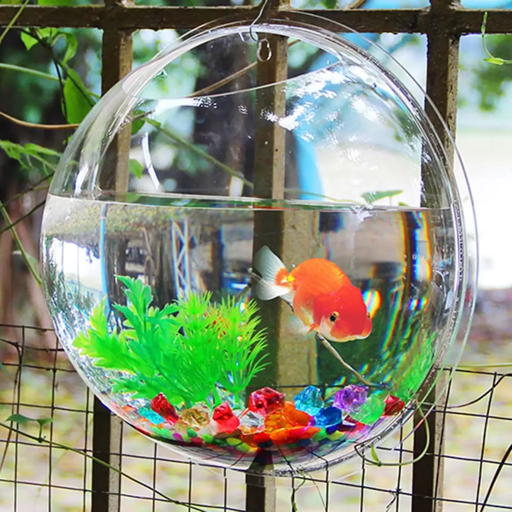 19.5cm Diameter Creative Wall Mounted Acrylic Fish Bowl Hanging Aquarium Fish Tank Transparent Home Ornament