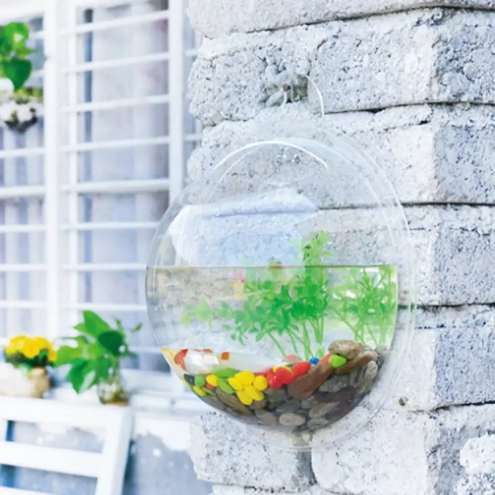 19.5cm Diameter Creative Wall Mounted Acrylic Fish Bowl Hanging Aquarium Fish Tank Transparent Home Ornament