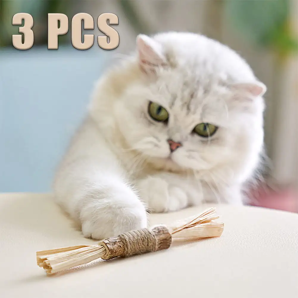 Visland 3PCS Cat Chew Stick. Anti-bite Natural Cleaning Teeth Silvervine Catnip Chew Toys for Calming Cat Kitten Dog Puppy Anxiety and Stress