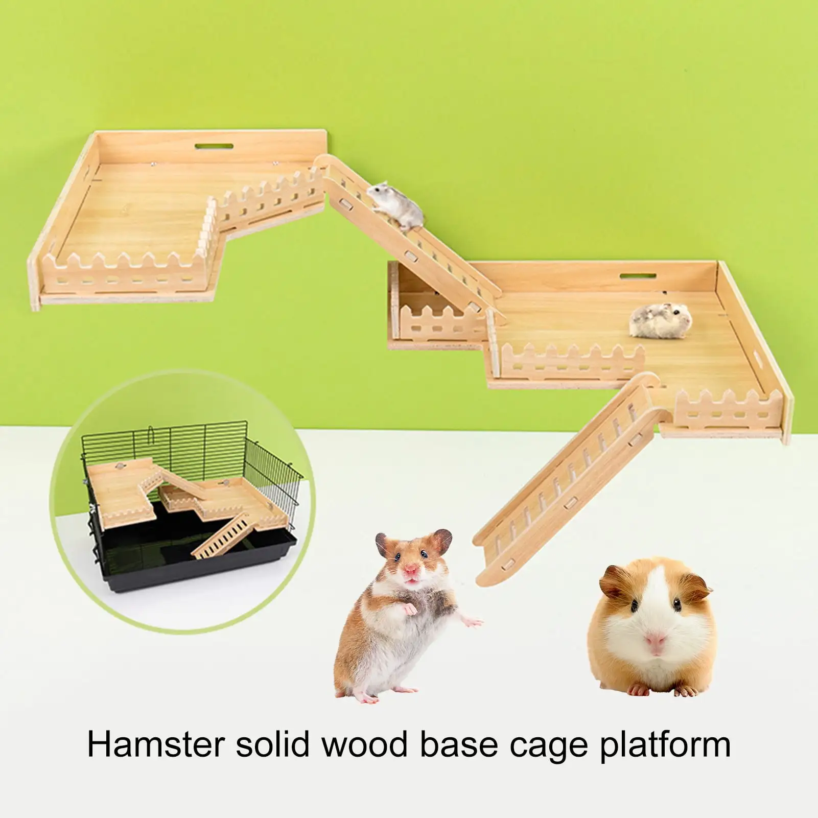 Waroomhouse Anti-Bite Mortise Tenon Construction Easy Installation Thickened Rat Climbing Toy Hamster Double Layer Wooden Climbing Platform with Ladder Cage Accessories