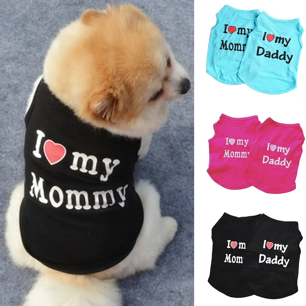 Walbest Pet Dog T-Shirt I Love My Daddy & Mommy Vest Gift Costume Clothes for Small Puppy Cat Kitten Yorkshire Chihuahua Poodle Teacup Terrier Rabbit Baby Dogs