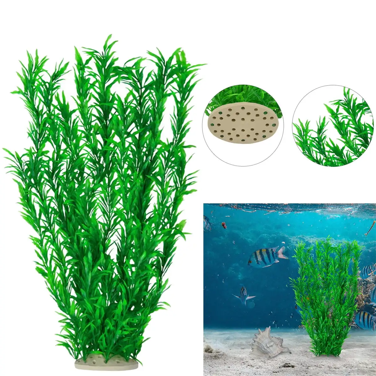 Minicloss 1/2/4pcs Large Aquarium Plants Artificial Plastic Fish Tank Plants Decoration Ornament for All Fish 21 inch Tall(Green)