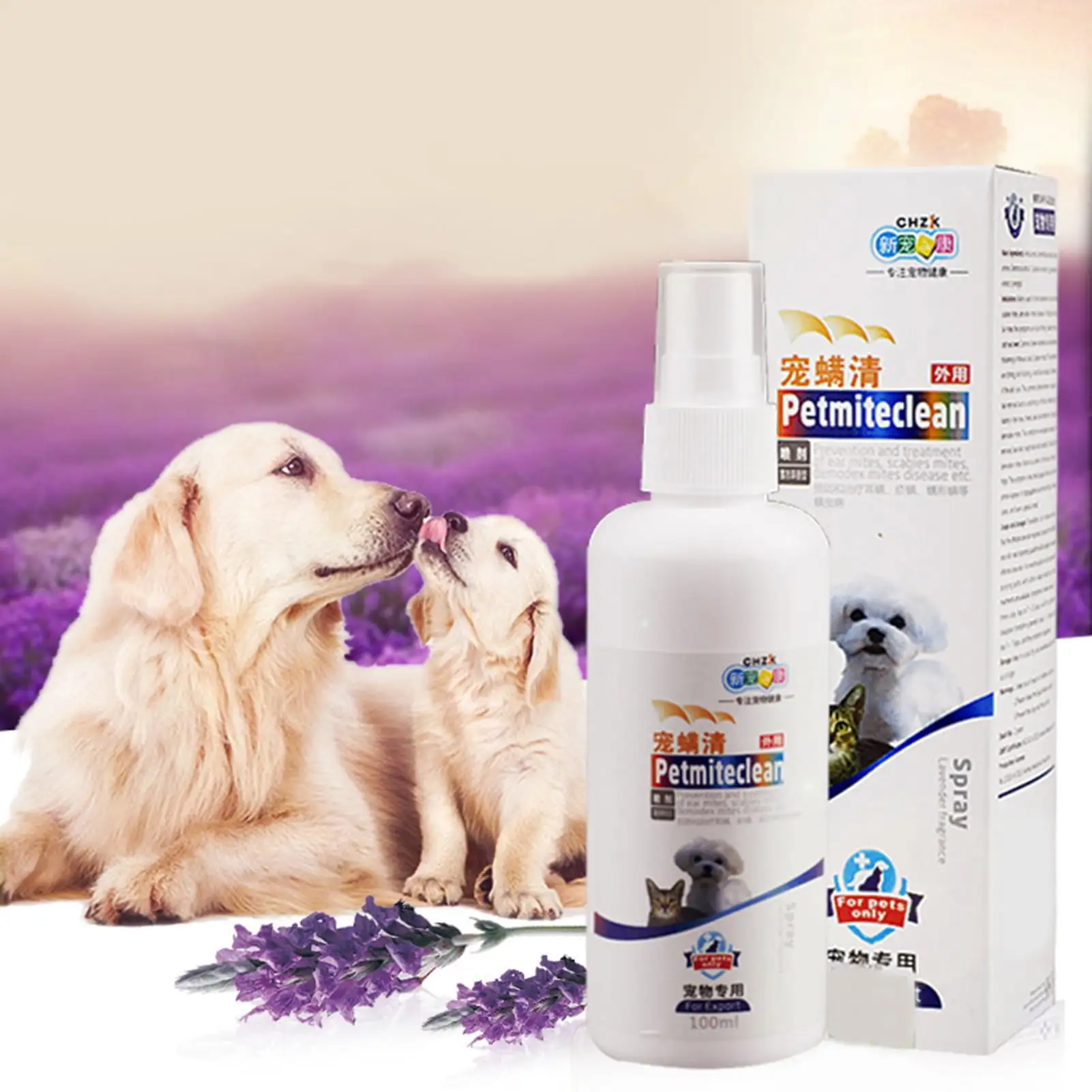 AURORA TRADE 100ml Pet Mite Removal Products Health Care Mild Ingredients Non-irritating Efficient Long-lasting Anti-itching External Use Dog Skin Ulcer Spray Pet Mite Killer Cleaning Supplies