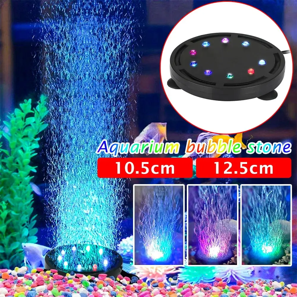 12LEDs Aquarium Air Bubble Light.Multi-Colored Submersible Fish Tank Air Stone Disk Lamp Underwater Bubbler Light for Fish Tanks and Fish Ponds