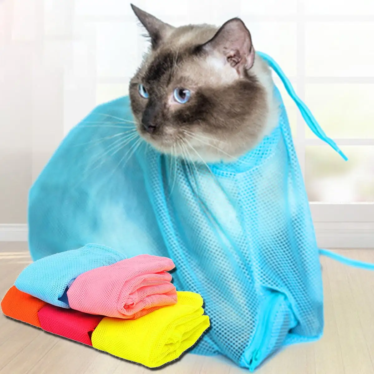 Cheers US Cat Bathing Bag Grooming Bag Bathing Shower Mesh Bag Adjustable Multifunctional Breathable Polyester Anti-Bite Anti-Scratch Cat Restraint Bag