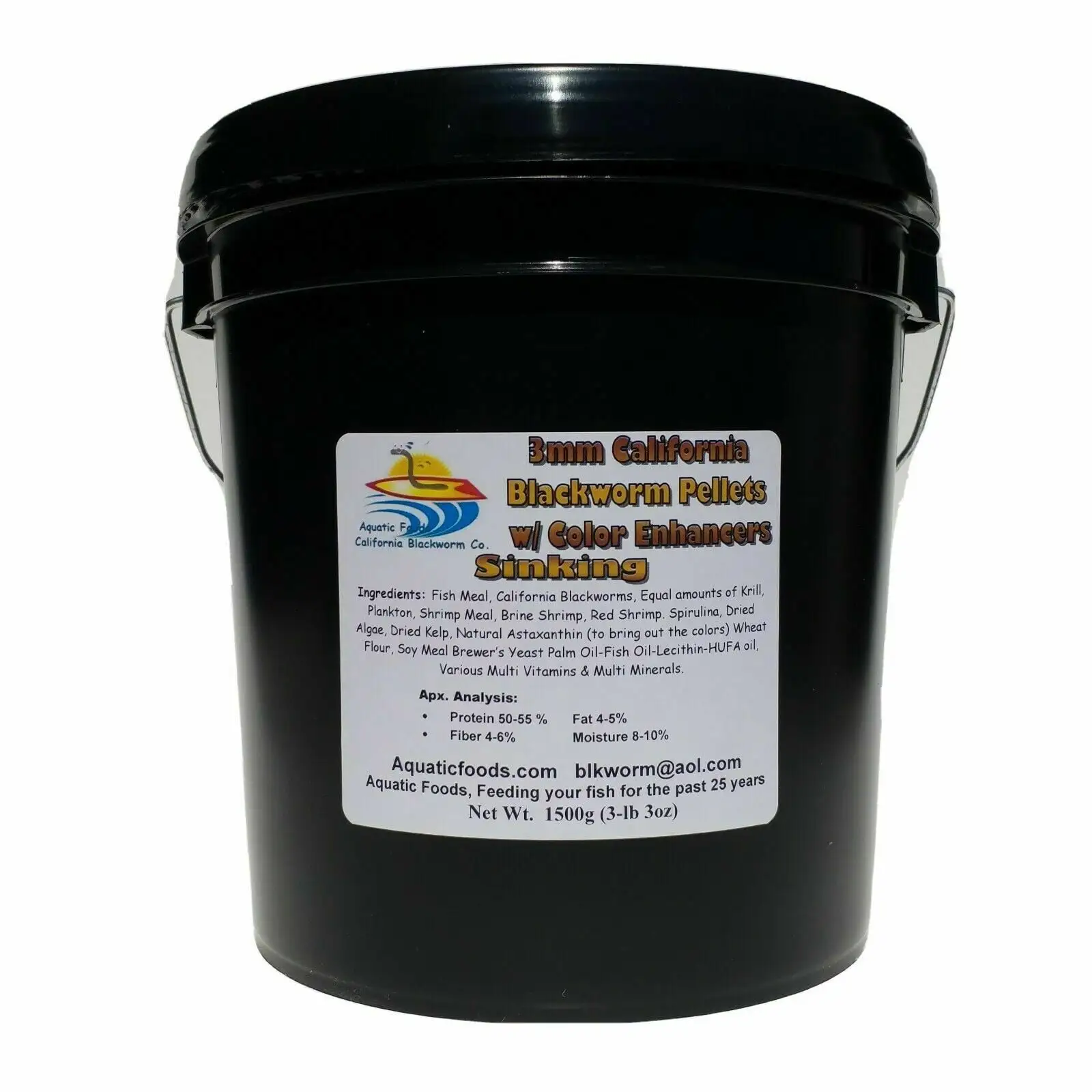 3 mm Sinking California Blackworm Pellets with Color Enhancers and Vitamins??1500g / 3.3-lbs Bucket