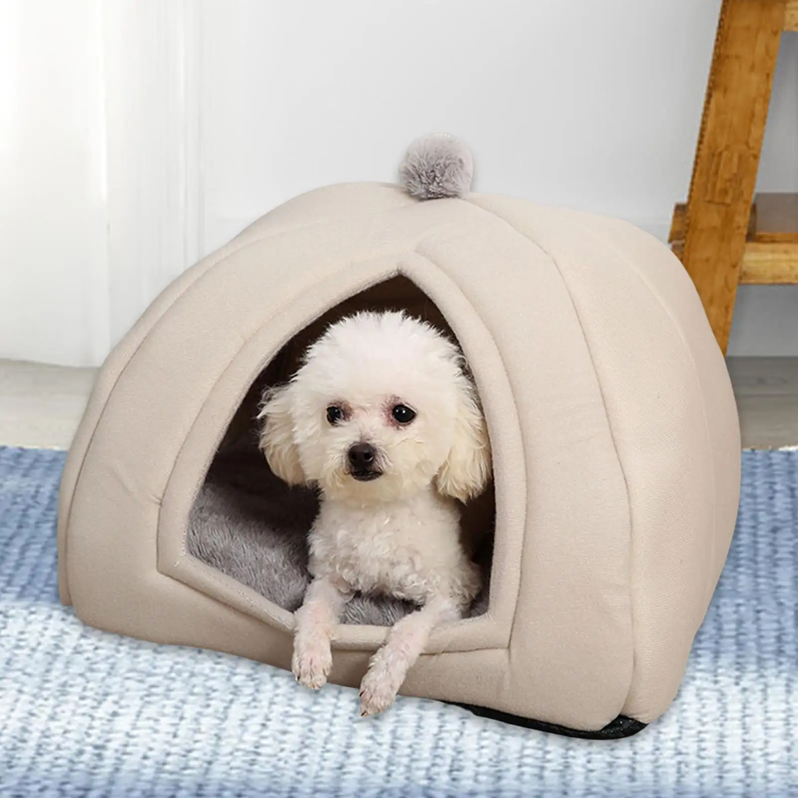 Plush Cat Warm House Dog Tent Nonslip Bottom Cozy Ball Decorative Hut Cave Pet Bed Cushion for Indoor Cats. Small Medium Puppy. Kitten. Calming S Gray