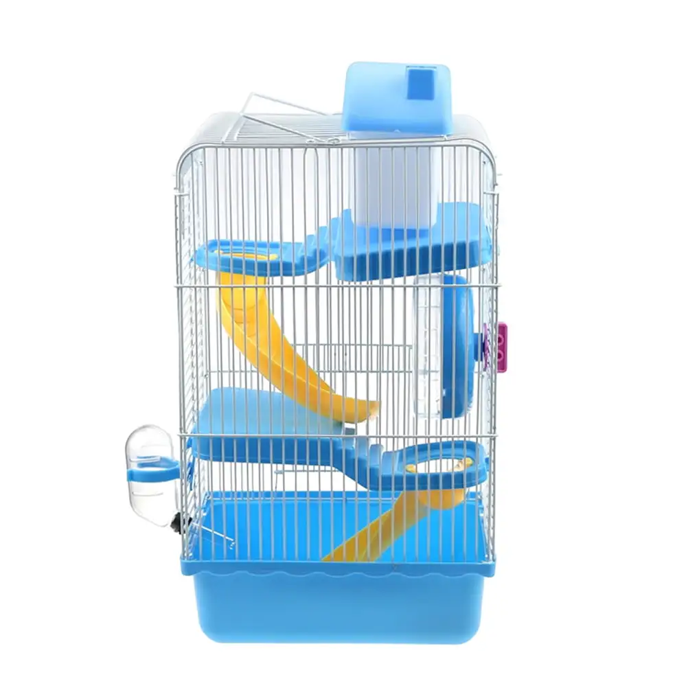 OUNONA Luxury Three Layer Hamster Cage Pet House Portable Small Pets House Chinchilla Hamster House (Light Blue)