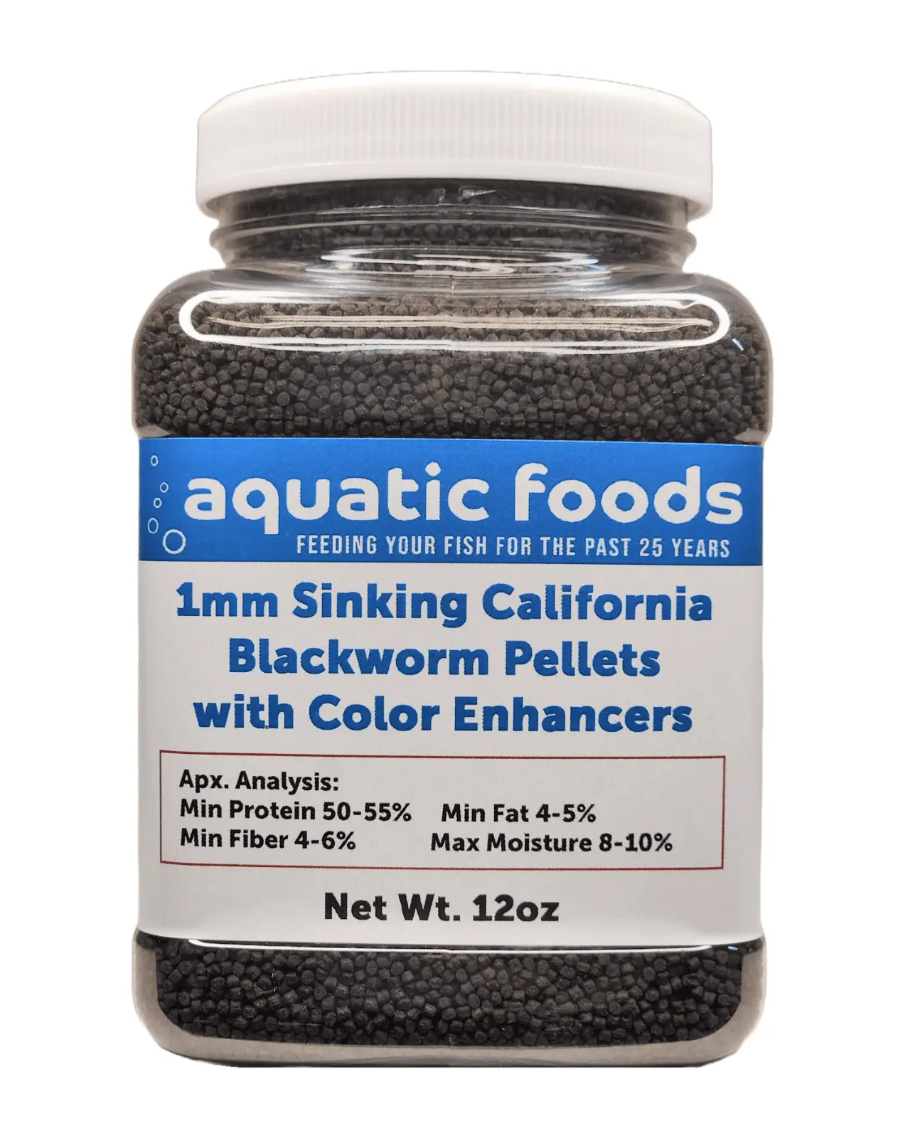 1mm Sinking Blackworm Pellets with Color Enhancers & Vitamins for Shrimp. Snails. Crayfish. Catfish. All Bottom Fish. Small Discus. Cichlids. Community Fish. Tropical and Pond Fisha?|12oz Small Jar